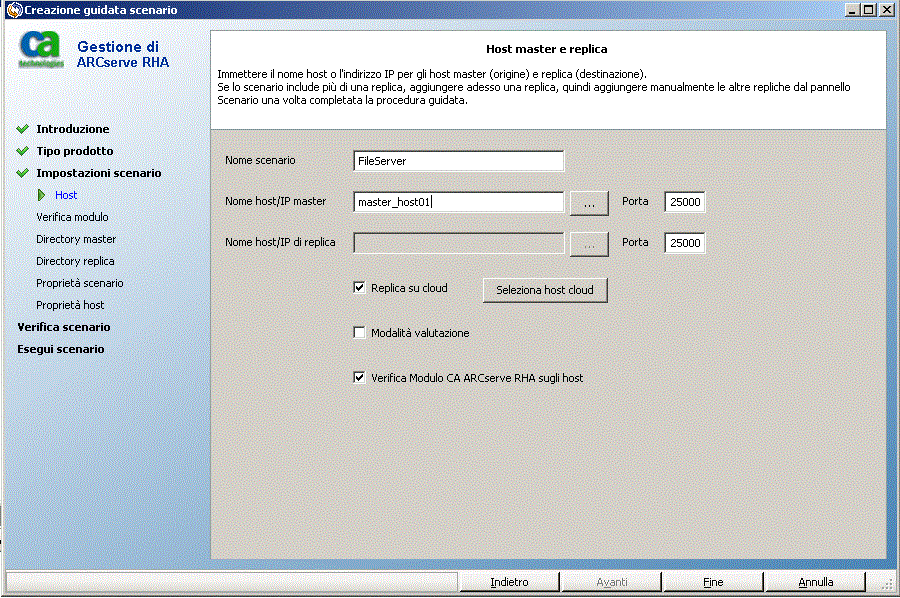 Selezionare la casella di controllo Replica su cloud e fare clic su Seleziona host cloud per specificare l'istanza di replica EC2 per la replica dei dati