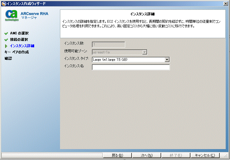 使用する EC2 インスタンスの詳細を指定します