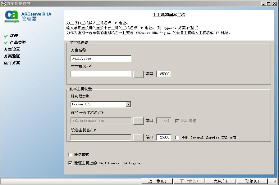 方案创建向导选择主主机机和副本主机