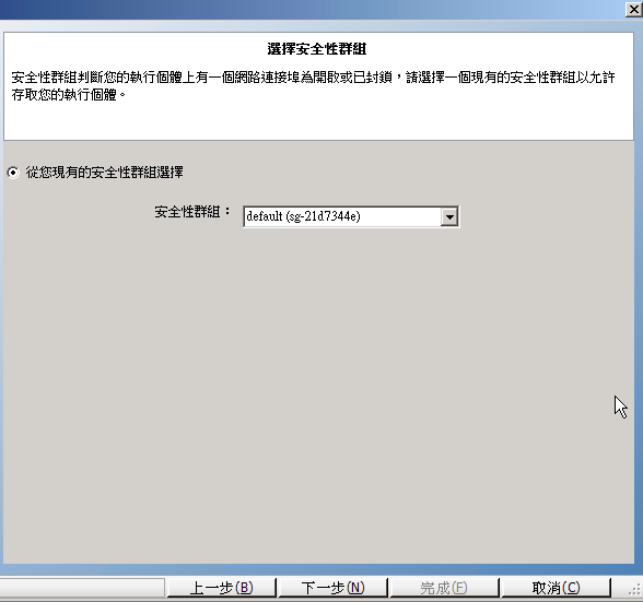 建立執行個體精靈中的安全性群組