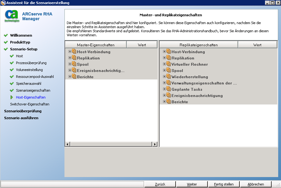Der Bildschirm "Master-und Replikatsstammverzeichnisse" wird geöffnet.