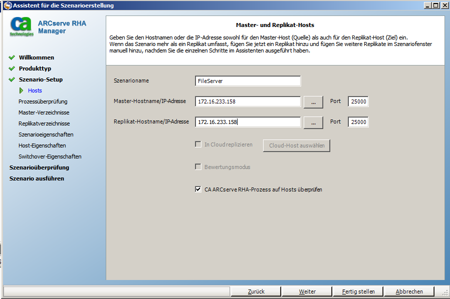 Geben Sie die Master- und Replikat-Hosts an