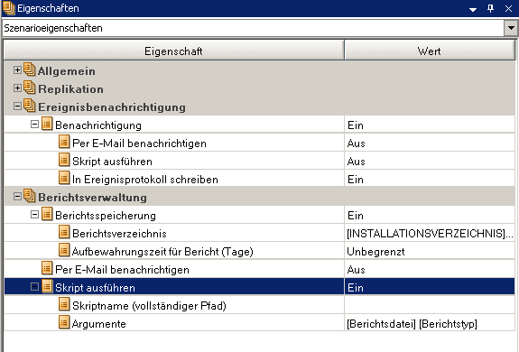 Szenarioeigenschaften anzeigende Skripte "Ein"