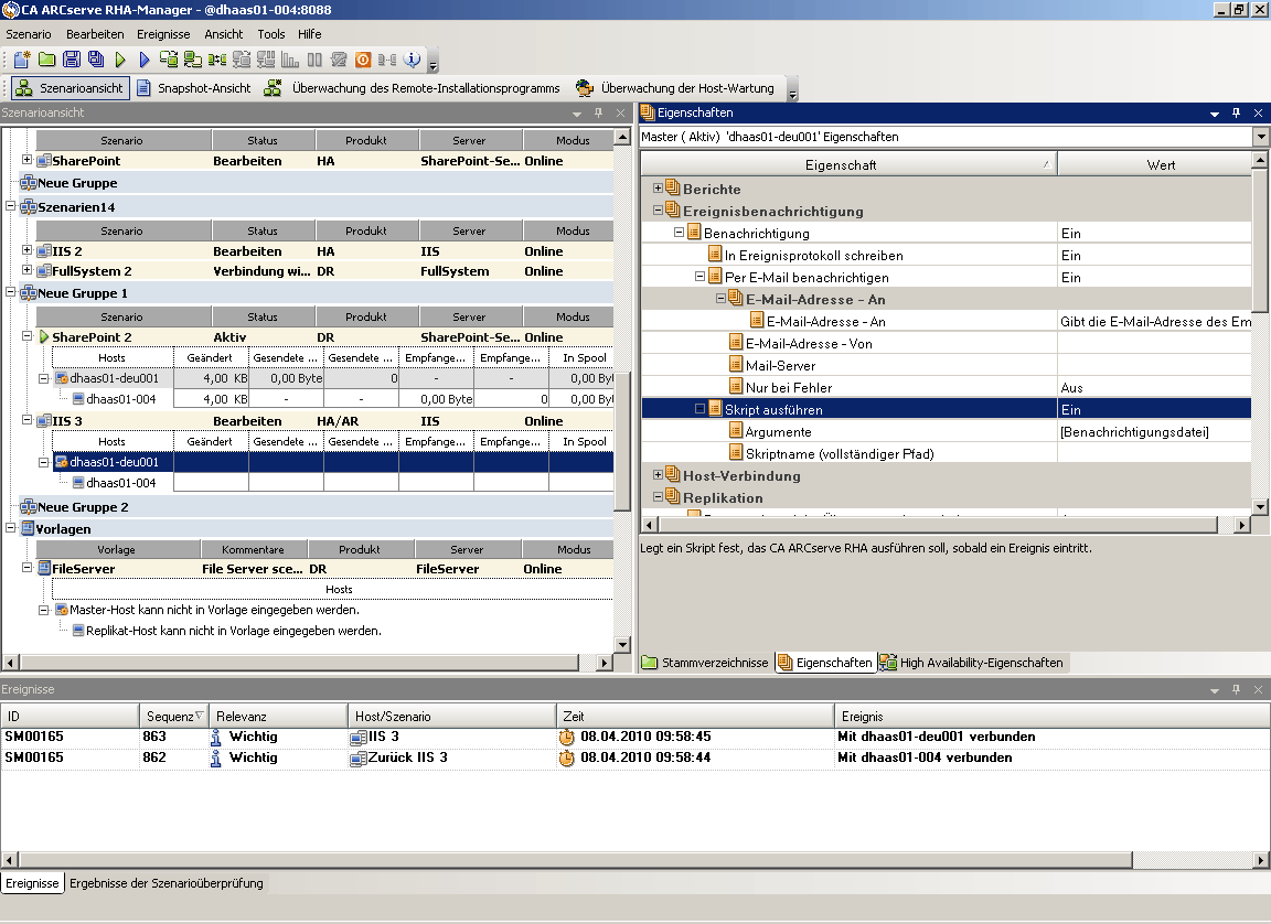 Mastereigenschaften anzeigende Skripte "Ein"