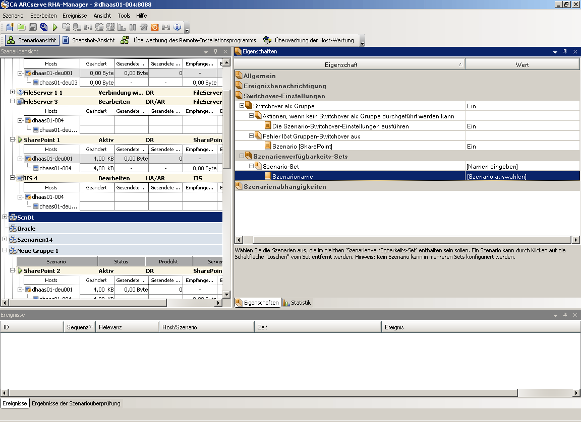 Geben Sie das Szenario-Set ein und wählen Sie das Szenario, das als Auslöser für die gesamte Gruppe fungiert
