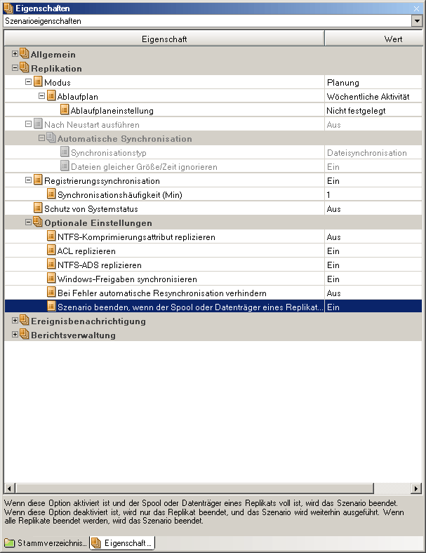 Halten Sie das Szenario an, wenn die Replikatfestplatte oder der Spook voll ist