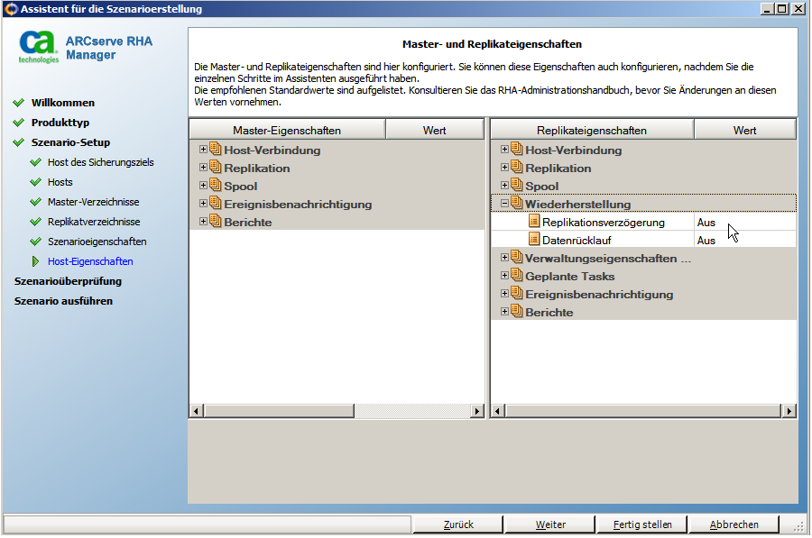 Master- und Replikateigenschaften