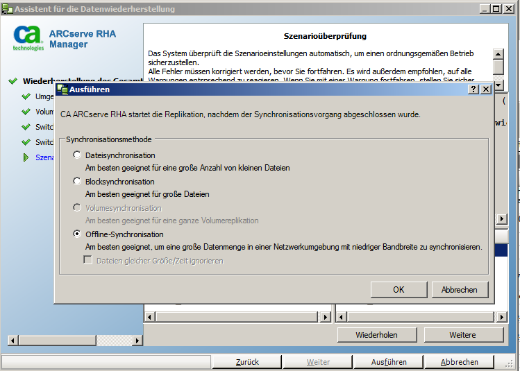 Auswahl "Offline-Synchronisation"