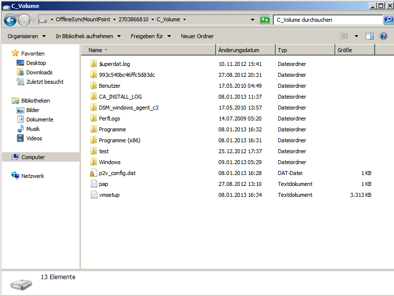 Offline-Synchronisation C_Volume ist der geladene VSS-Snapshot.