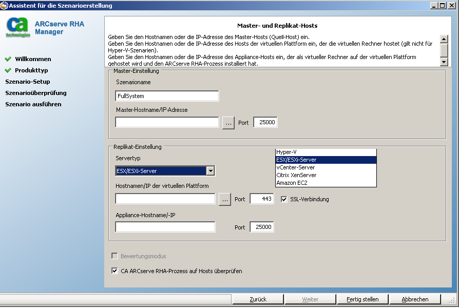 Servertyp mit aktiviertem ESX