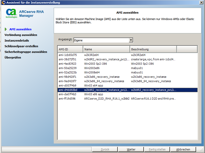 Wählen Sie ein AMI im Assistenten für die Instanzenerstellung aus