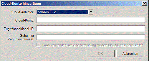 Das Dialogfeld "Cloud-Konto hinzufügen" wird für die Eingabe von Details zum Cloud-Konto geöffnet