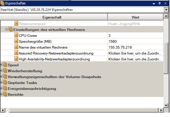 Einstellungseigenschaften des virtuellen Rechners