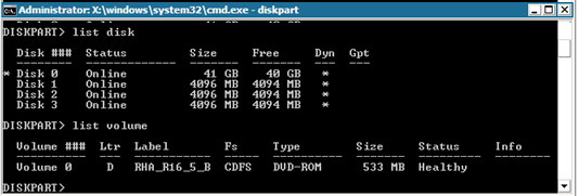 Befehl "list disk" und "volume"