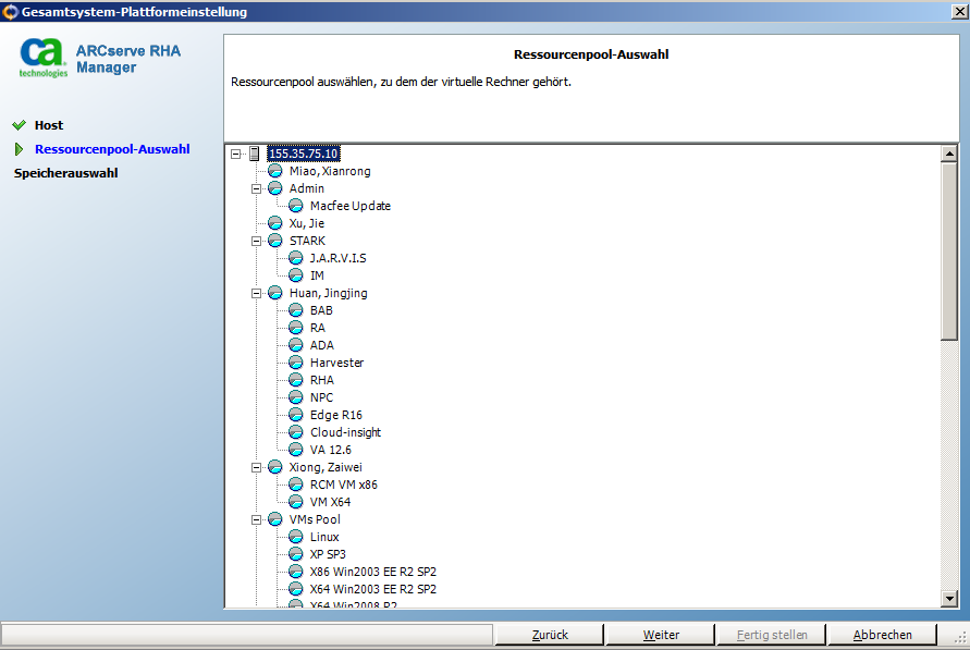 Ressourcenpool-Auswahl