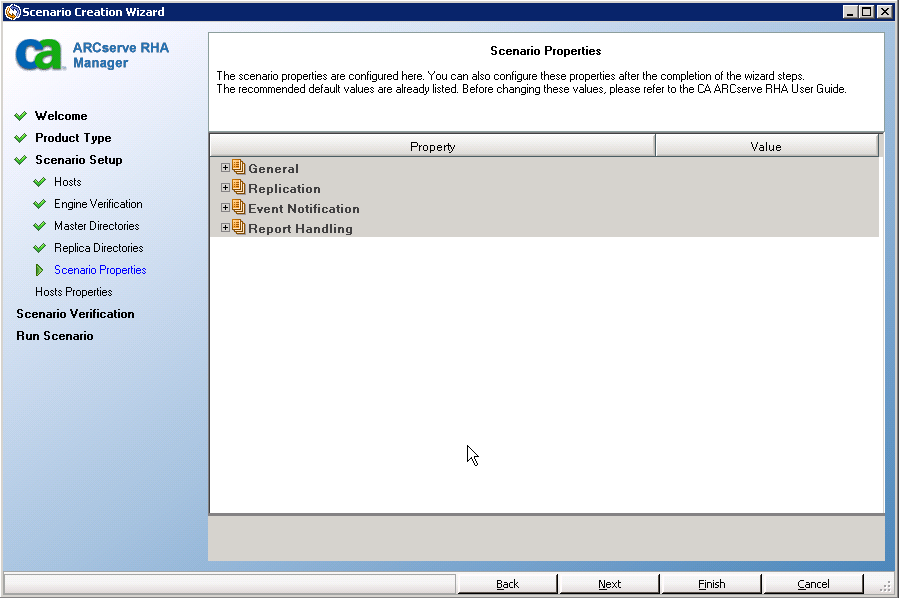 Scenario Properties opens.
