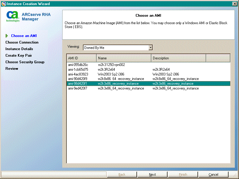 choose an AMI in the instance creation wizard