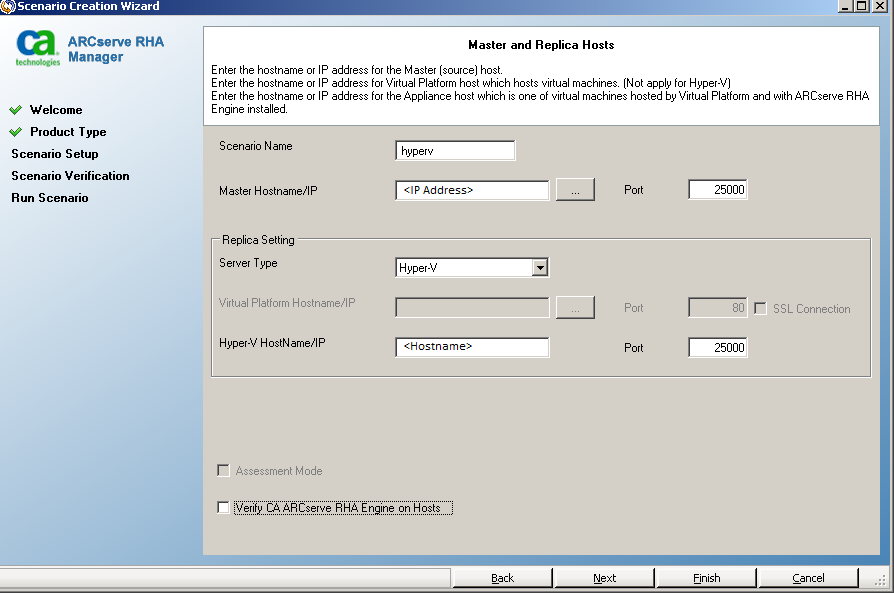 Hyper-V Master and Replica Hosts screen is different from other virtual platforms