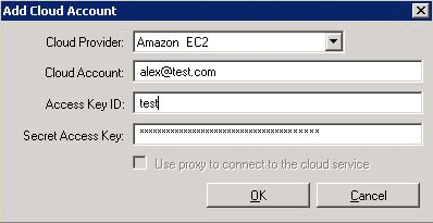 the add cloud account dialog opens so you can enter cloud account details