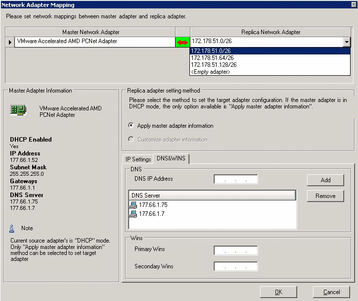 Specify master and replica network adapters