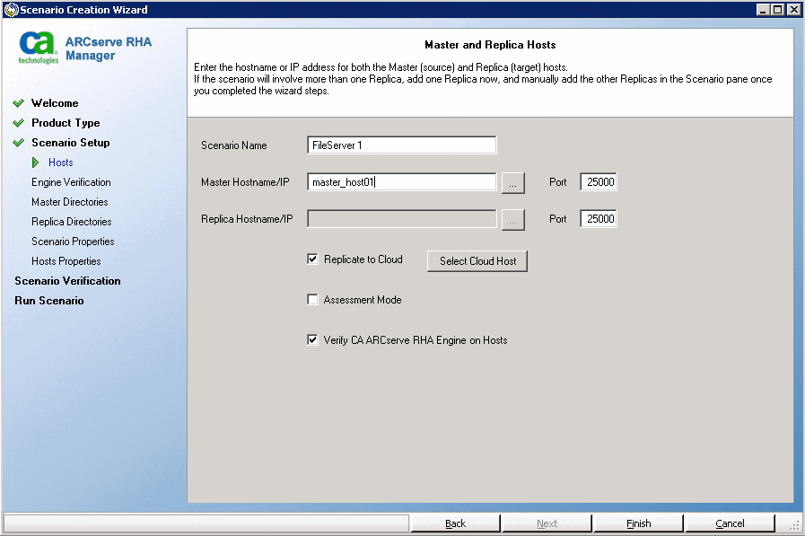 Select the Replicate to Cloud check box and click the Select Cloud Host button to specify an EC2 replica instance for data replication