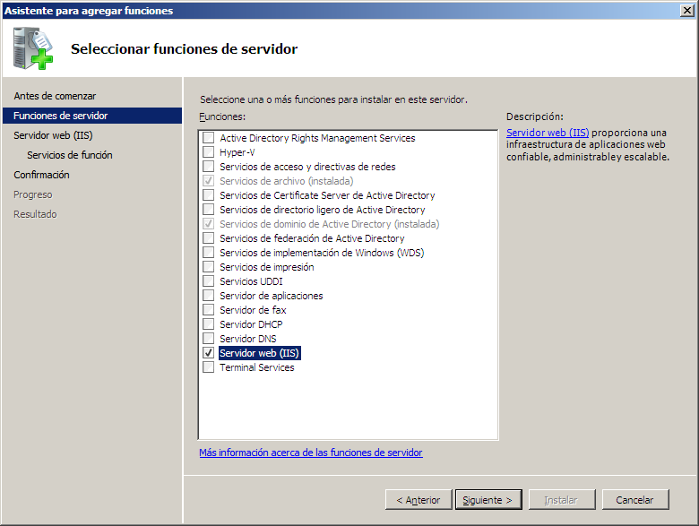 Asistente IIS: agregar roles