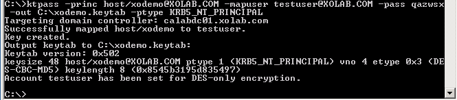 Ejemplo del archivo ktpass keytab creado en el DC especificado