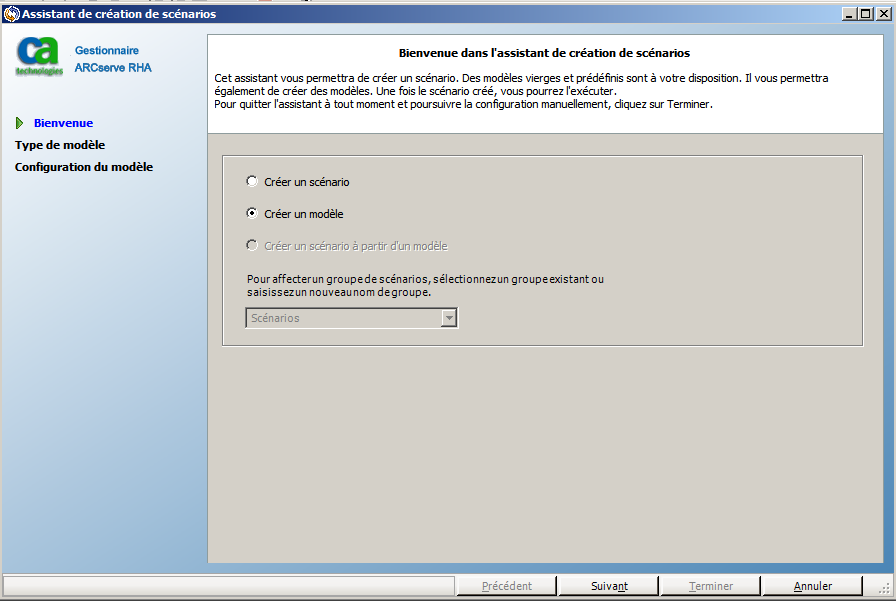 Assistant de création d'un modèle