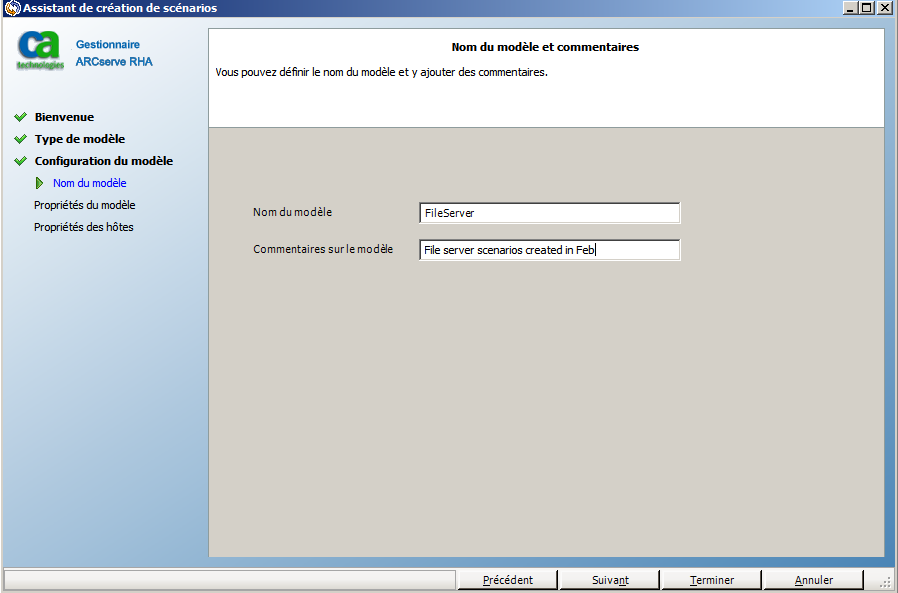 La fenêtre Nom du modèle s'ouvre.