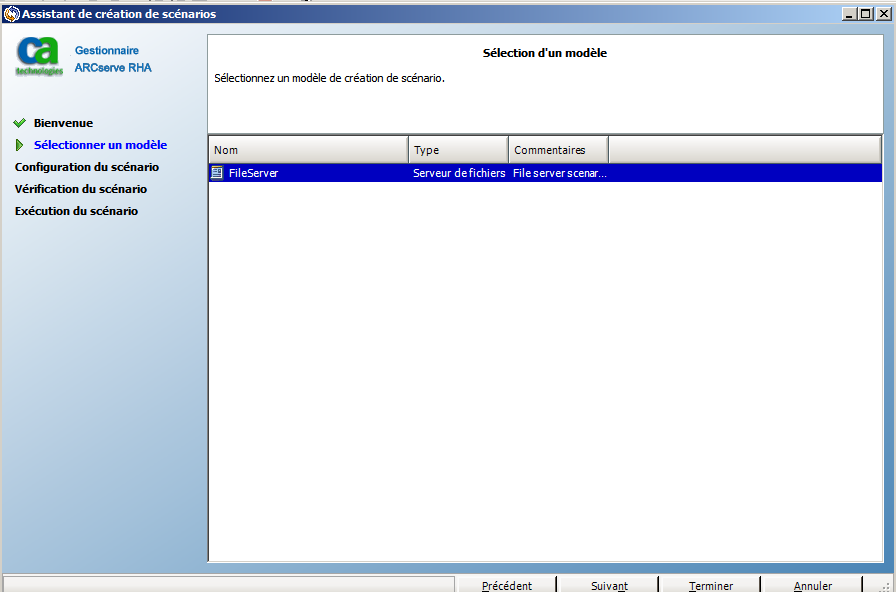 Sélectionnez le modèle sur lequel vous souhaitez baser ce scénario.