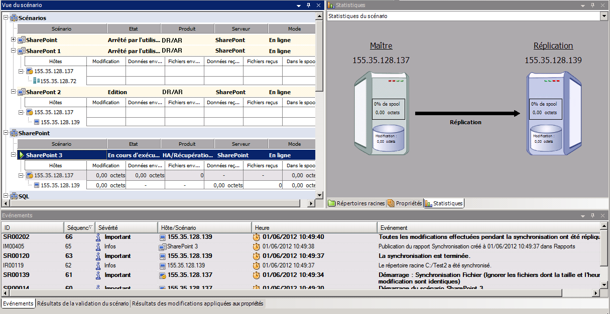 L'onglet Statistiques s'affiche lors de l'exécution d'un scénario.