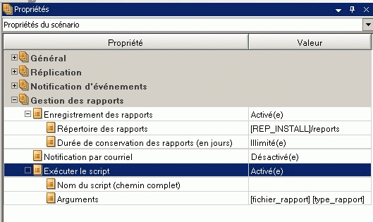 Propriétés de scénario avec activation de scripts