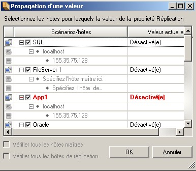 Boîte de dialogue de propagation des valeurs