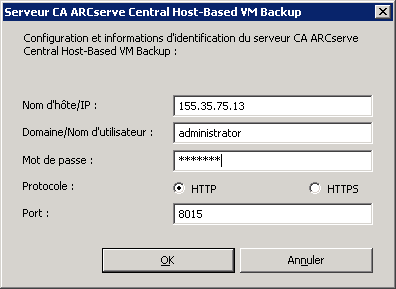 Informations d'identification du serveur