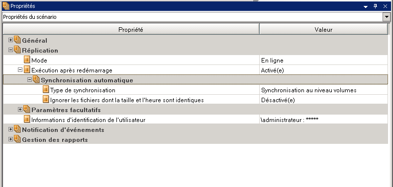 Propriétés du scénario