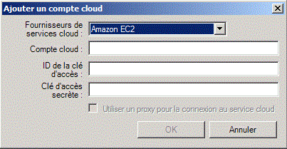La boîte de dialogue Ajouter un compte cloud s'ouvre et vous permet de saisir des informations sur le compte cloud.