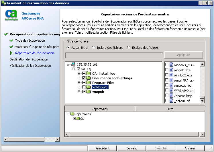 répertoires racines de l'ordinateur maître