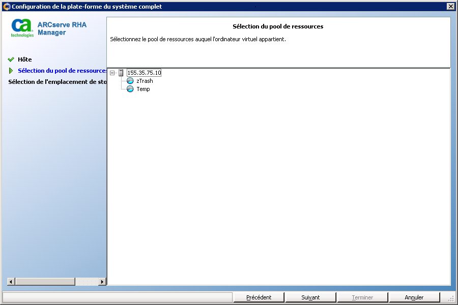 Sélection du pool de ressources