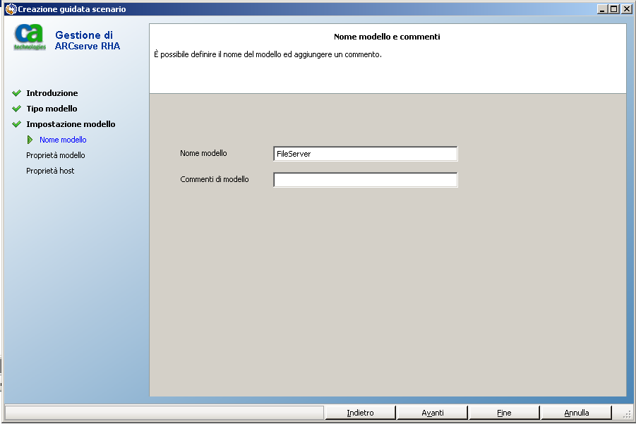 Viene visualizzata la schermata Nome modello.
