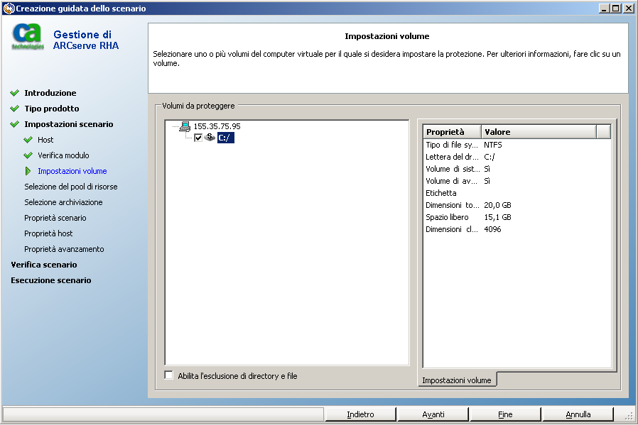 Finestra di dialogo Impostazioni volume