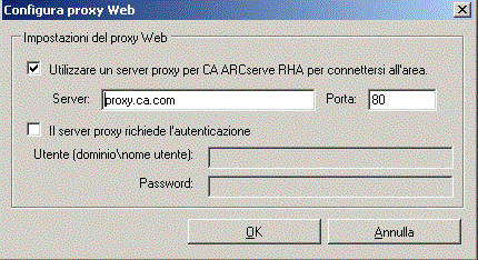 Configurare le informazioni del proxy Web per utilizzare un proxy Web per la comunicazione con il server Amazon Web Services