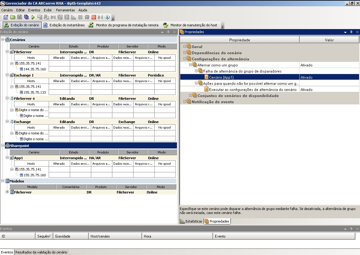 Defina as opções de alternância para todos os cenários do grupo