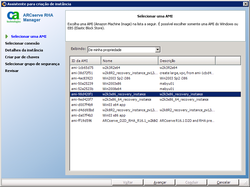escolher um AMI no Assistente para criação de instância
