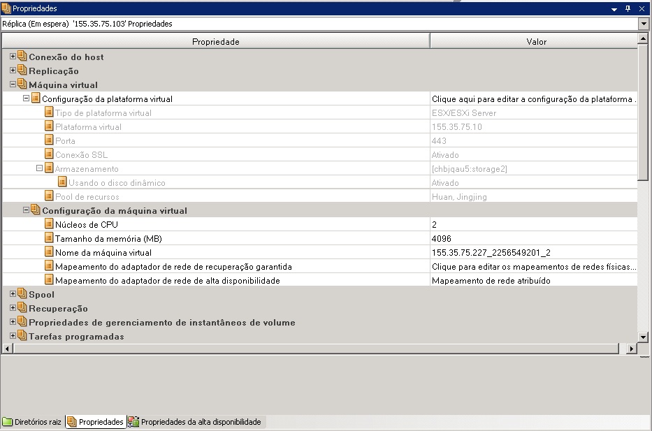 Exemplo de propriedades da nuvem especificadas na caixa de diálogo Propriedades de alternância