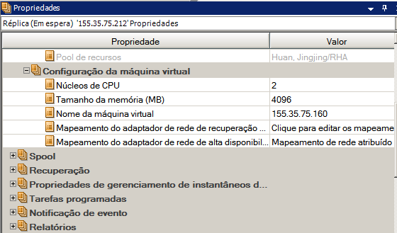 Propriedades de configuração da máquina virtual