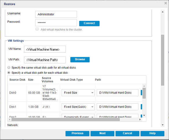 此图显示了可用于备用位置的还原选项