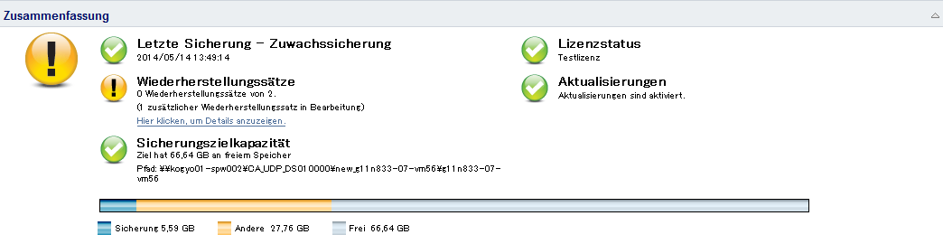 Startseite - Übersicht Backup-Status