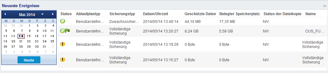Startseite - Sicherungsverlauf - Übersicht