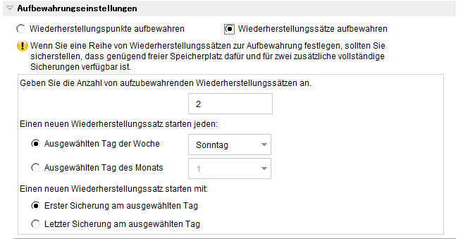 Jetzt sichern - Schutzeinstellungen