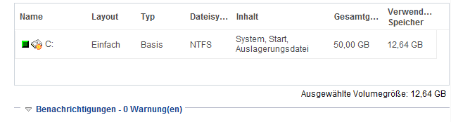 Schutzeinstellungen - Volume auswählen